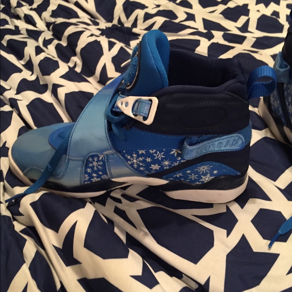 Blue and white snowflake Jordan’s